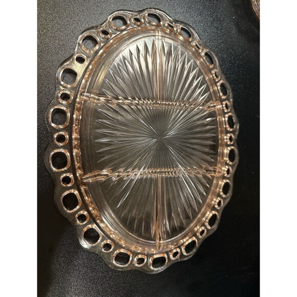 Pink Depression Glass Old Colony Lace Edge Bowl & Divided Plate Set - Picture 9 of 9